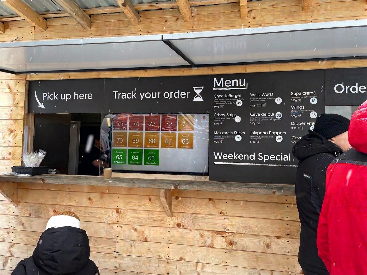 Food truck cu ecran pentru afișarea statusului comenzilor